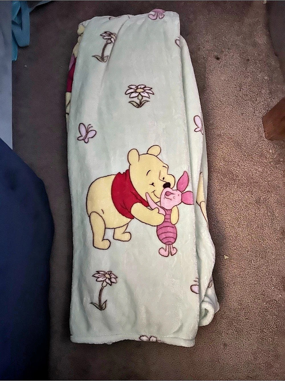 Disney Winnie the Pooh Green Floral blanket.
